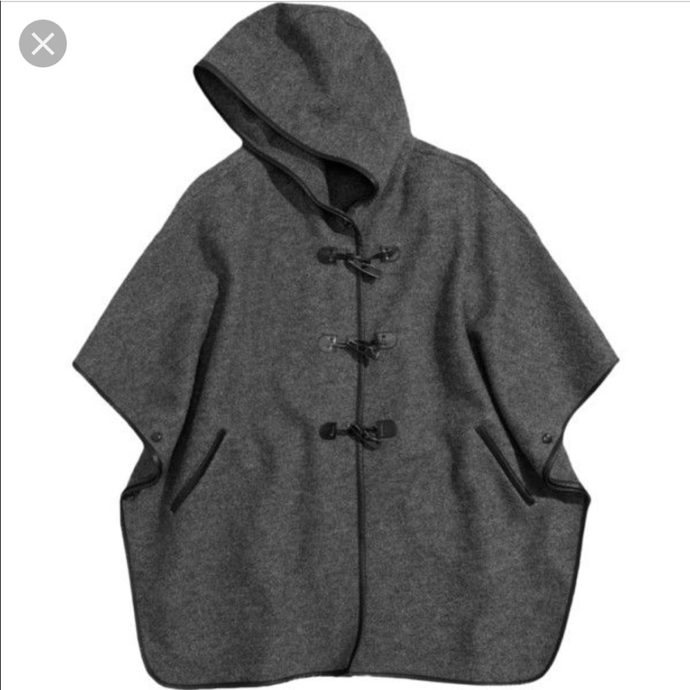 Cole haan- wool alpaca hooded leather trimmed cape